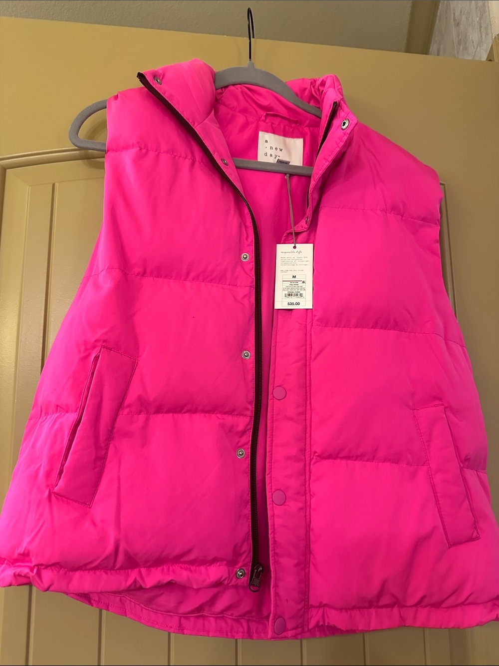 a new day Bright Pink Quilted Puffer Vest